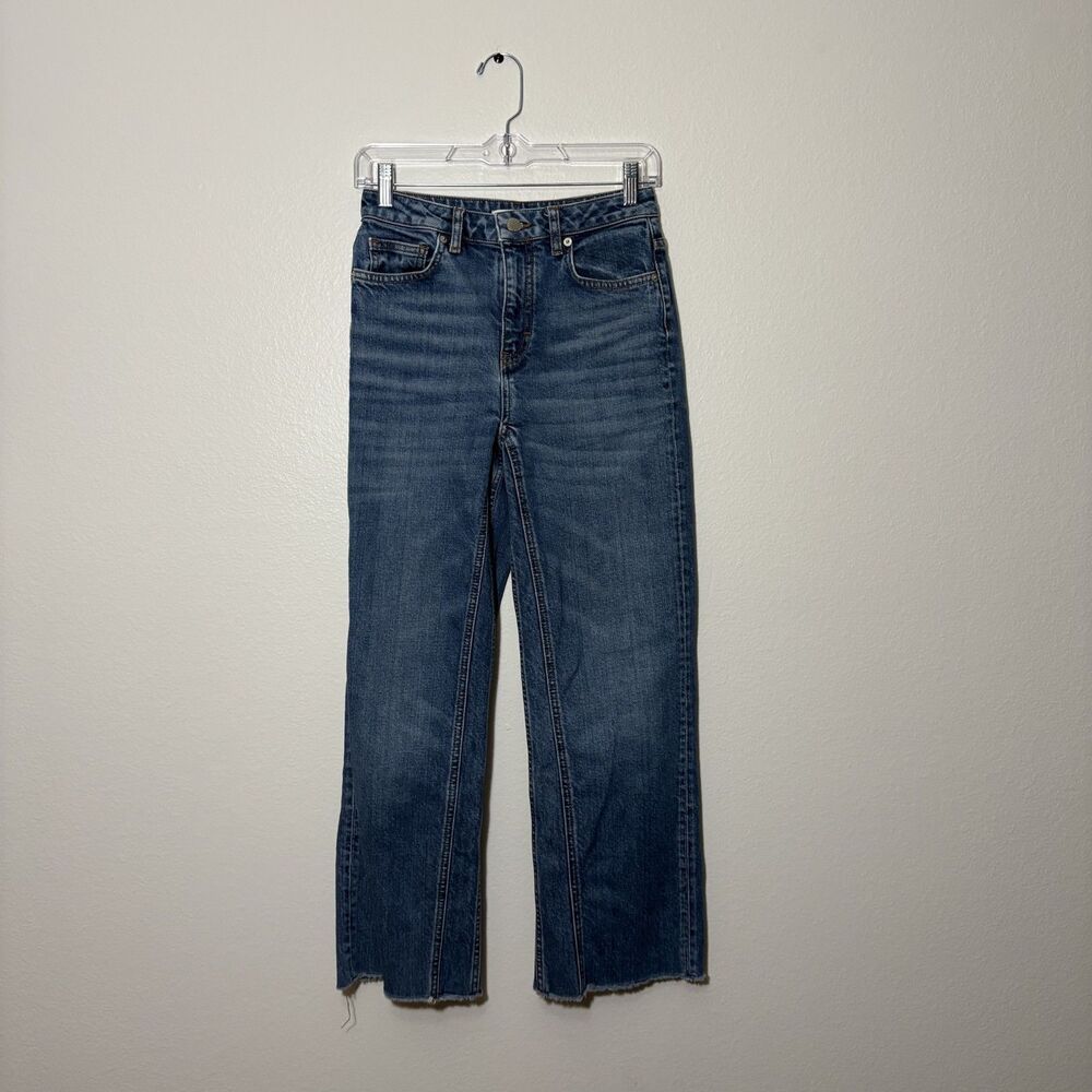 Maje Wide Leg Raw Hem Medium Wash Jeans XS